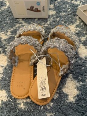 a new day Braided Rhinestone Silver Tan Slide Sandals